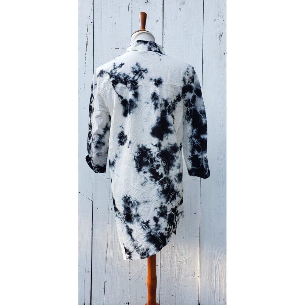 XCVI Women White Tie Dye Collared Half Button 3/4 Sleeve Cotton Blend Tunic Sz L - Picture 7 of 10